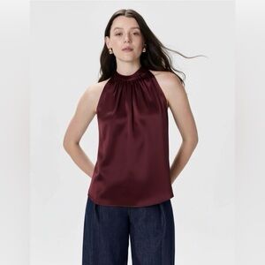 Quince Burgundy Red Wine Washable Silk Halter Top Sleeveless Blouse Small Work